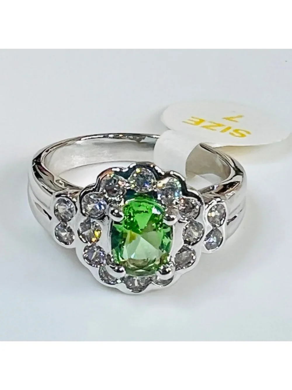 Ring Bomb Party Ring #2894, LC green topaz feminine, brilliant, avant garde